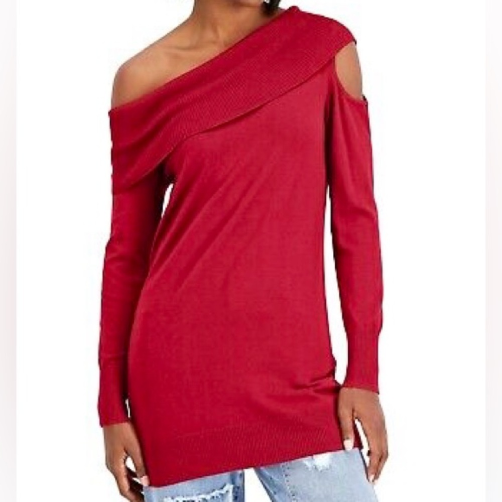 INC INTERNATIONAL CONCEPTS Off-The Shoulder Cutout Tunic Sweater